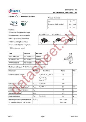 IPI77N06S3-09 datasheet  